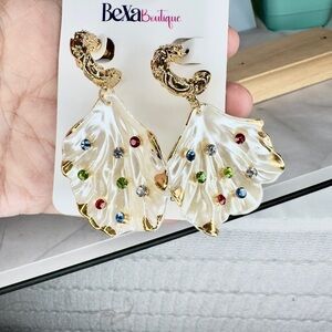 Gold and Red Floral Fan Earrings